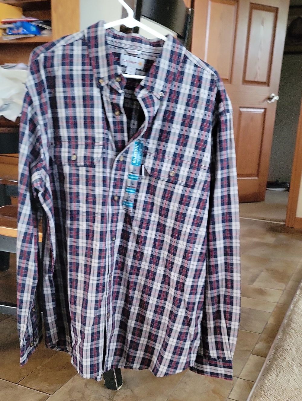 Carhartt Men's Plaid Button-Down Shirt - Navy, Red & White